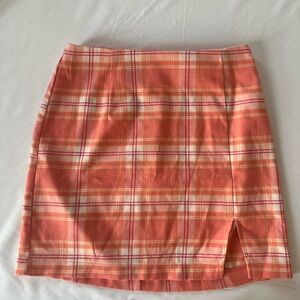 Wild Fable Plaid Mini Skirt Notch Front A-Line Orange Coral Size 6